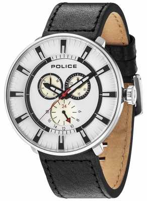 Police Herren Liga Multifunktions schwarzem Leder weißes Zifferblatt 15040XCY/01 Police Herren Liga Multifunktions schwarzem Leder weißes Zifferblatt 15040XCY/01