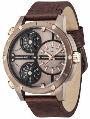 Police Mens Klapperschlange braunes Leder braunes Zifferblatt 14699JSBN/12 Police Mens Klapperschlange braunes Leder braunes Zifferblatt 14699JSBN/12