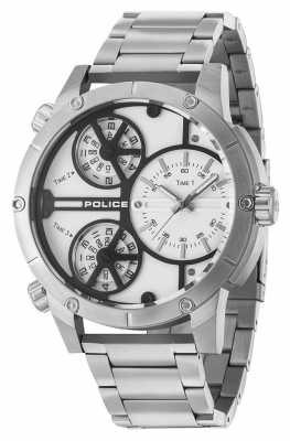 Police Mens Klapperschlange Multi-Funktions-Edelstahl weißes Zifferblatt 14699JS/01M Police Mens Klapperschlange Multi-Funktions-Edelstahl weißes Zifferblatt 14699JS/01M