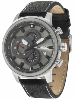 Police Mens Explorer Multi-Funktions-schwarzes Leder Zifferblatt silber 15037JSTU/04 Police Mens Explorer Multi-Funktions-schwarzes Leder Zifferblatt silber 15037JSTU/04