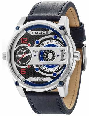 Police Mens d-jay Datumsanzeige Zifferblatt schwarz Lederband 14835JS/02 Police Mens d-jay Datumsanzeige Zifferblatt schwarz Lederband 14835JS/02