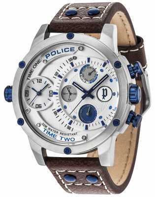 Police Mens-Addierer Multifunktions-Datum Silber Zifferblatt Lederband 14536JS/04 Police Mens-Addierer Multifunktions-Datum Silber Zifferblatt Lederband 14536JS/04