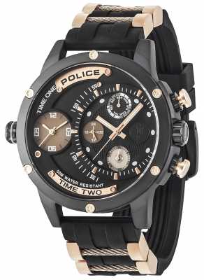 Police Mens Addierer Multifunktions-Datum schwarzen Zifferblatt Kautschukband 14536JSB/02PA Police Mens Addierer Multifunktions-Datum schwarzen Zifferblatt Kautschukband 14536JSB/02PA