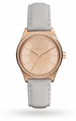 Armani Exchange Womans Grey Leather Strap Rose Gold AX5444 Armani Exchange Womans Grey Leather Strap Rose Gold AX5444
