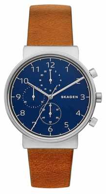 Skagen Mens Ancher Tan Leather Strap Blue Dial SKW6358 Skagen Mens Ancher Tan Leather Strap Blue Dial SKW6358