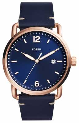 Fossil Mens Commuter Rose Gold Tone Blue Leather FS5274 Fossil Mens Commuter Rose Gold Tone Blue Leather FS5274