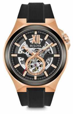 Bulova Mens Automatic Gold Pvd Plated Black Rubber Strap 98A177 Bulova Mens Automatic Gold Pvd Plated Black Rubber Strap 98A177