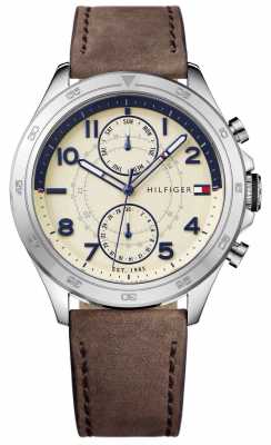 Tommy Hilfiger Mens Cream Dial Leather Strap 1791344 Tommy Hilfiger Mens Cream Dial Leather Strap 1791344
