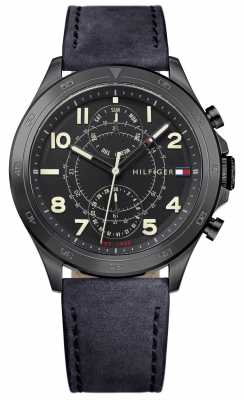 Tommy Hilfiger Mens Black Dial Black Leather Strap 1791345 Tommy Hilfiger Mens Black Dial Black Leather Strap 1791345