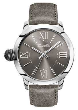 Thomas Sabo Mens Rebel With Karma Stainless Steel Grey Leather WA0294-273-210-46 Thomas Sabo Mens Rebel With Karma Stainless Steel Grey Leather WA0294-273-210-46
