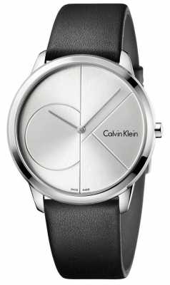 Calvin Klein Mens Minimal Black Leather Silver Watch K3M211CY Calvin Klein Mens Minimal Black Leather Silver Watch K3M211CY
