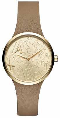 Armani Exchange Womans Gold Toned Textured Dial Leather Strap AX4506 Armani Exchange Womans Gold Toned Textured Dial Leather Strap AX4506