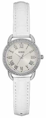 Guess Womens Fifth Avenue White Leather Strap Silver Dial W0959L1 Guess Womens Fifth Avenue White Leather Strap Silver Dial W0959L1