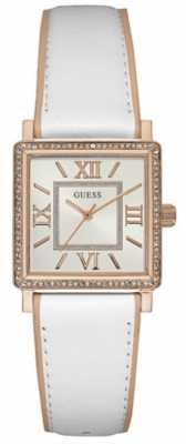 Guess Womens Highline White Leather Strap Silver Dial W0829L11 Guess Womens Highline White Leather Strap Silver Dial W0829L11