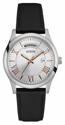 Guess Mens Merger Black Leather Strap Silver Dial W0924G1 Guess Mens Merger Black Leather Strap Silver Dial W0924G1