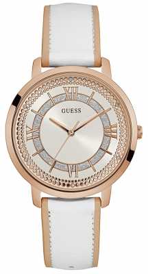 Guess Womens Montauk White Leather Strap Silver Dial W0934L1 Guess Womens Montauk White Leather Strap Silver Dial W0934L1
