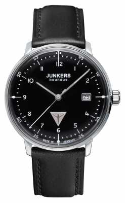 Junkers Mens Bauhaus Black Leather Strap Black Dial 6046-2 Junkers Mens Bauhaus Black Leather Strap Black Dial 6046-2