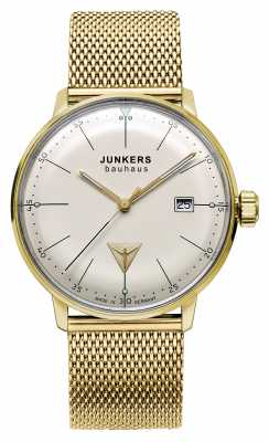 Junkers Mens Bauhaus Gold Tone Stainless Steel Mesh Beige Dial 6072M-5 Junkers Mens Bauhaus Gold Tone Stainless Steel Mesh Beige Dial 6072M-5