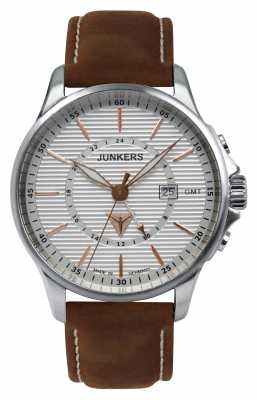 Junkers Mens Tante JU Brown Leather Strap Silver Dial 6842-4 Junkers Mens Tante JU Brown Leather Strap Silver Dial 6842-4