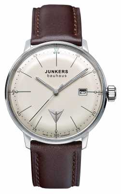 Junkers Mens Bauhaus Brown Leather Strap Beige Dial 6070-5 Junkers Mens Bauhaus Brown Leather Strap Beige Dial 6070-5