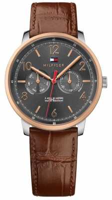 Tommy Hilfiger Mens Will Brown Leather Strap Grey 1791357 Tommy Hilfiger Mens Will Brown Leather Strap Grey 1791357