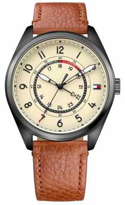 Tommy Hilfiger Mens Dylan Brown Leather Strap Cream Dial 1791372 Tommy Hilfiger Mens Dylan Brown Leather Strap Cream Dial 1791372