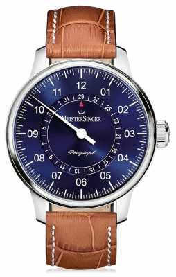 MeisterSinger Mens Classic Plus Perigraph Brown Leather Strap Blue Dial AM1008 MeisterSinger Mens Classic Plus Perigraph Brown Leather Strap Blue Dial AM1008