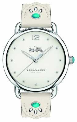 Coach Womans Delancy Watch White Leather Strap Turquoise Stones 14502702 Coach Womans Delancy Watch White Leather Strap Turquoise Stones 14502702