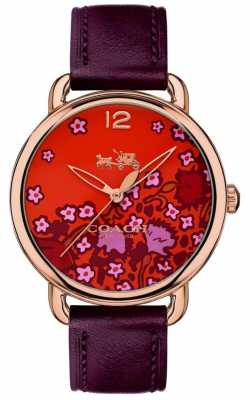 Coach Womans Delancey Watch Burgundy Leather Strap Patterned Dial 14502730 Coach Womans Delancey Watch Burgundy Leather Strap Patterned Dial 14502730