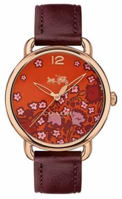 Coach Womans Delancy Watch Burgundy Leather Strap Patterned Dial 14502730 Coach Womans Delancy Watch Burgundy Leather Strap Patterned Dial 14502730