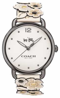 Coach Womans Delancy Watch White Flower Leather Strap 14502746 Coach Womans Delancy Watch White Flower Leather Strap 14502746