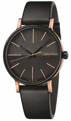 Calvin Klein Mens Boost Black Leather Rose Gold Indices K7Y21TCZ Calvin Klein Mens Boost Black Leather Rose Gold Indices K7Y21TCZ