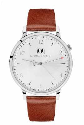 Minute & Azimut Mens Brown Calfskin Leather Strap Silver Case COGBICA38S Minute & Azimut Mens Brown Calfskin Leather Strap Silver Case COGBICA38S