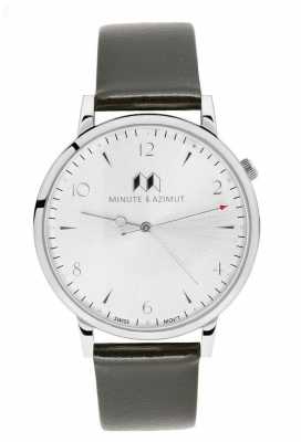 Minute & Azimut Mens Black Calfskin Leather Strap Silver Case DKOBICA38S Minute & Azimut Mens Black Calfskin Leather Strap Silver Case DKOBICA38S
