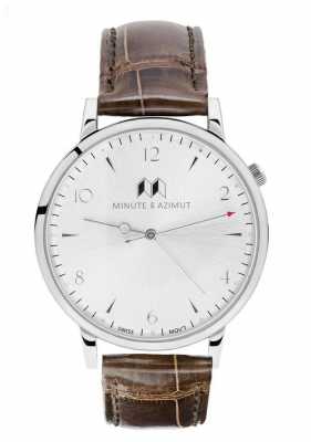 Minute & Azimut Mens Grey Brown Alligator Leather Strap Silver Case GBRBIAL38S Minute & Azimut Mens Grey Brown Alligator Leather Strap Silver Case GBRBIAL38S