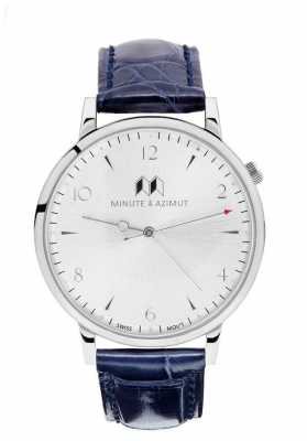 Minute & Azimut Mens Navy Blue Alligator Leather Strap Silver Case MBBBIAL38S Minute & Azimut Mens Navy Blue Alligator Leather Strap Silver Case MBBBIAL38S
