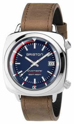 Briston Unisex Clubmaster Diver Brushed Steel Leather Auto Navy 17642.PS.D.15.LVBR Briston Unisex Clubmaster Diver Brushed Steel Leather Auto Navy 17642.PS.D.15.LVBR