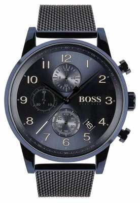 Hugo Boss Mens Navigator Blue Chronograph Mesh Metal Watch 1513538 Hugo Boss Mens Navigator Blue Chronograph Mesh Metal Watch 1513538