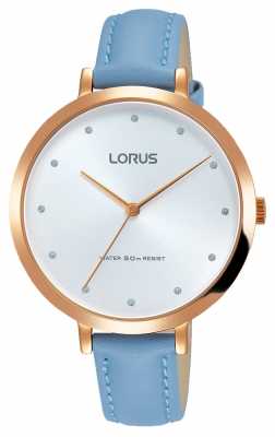 Lorus Womans Blue Leather Strap Rose Gold Plated Case White Dial RG232MX9 Lorus Womans Blue Leather Strap Rose Gold Plated Case White Dial RG232MX9