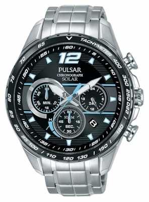Pulsar Mens Stainless Steel Bracelet Black Dial Blue Highlights PZ5031X1 Pulsar Mens Stainless Steel Bracelet Black Dial Blue Highlights PZ5031X1