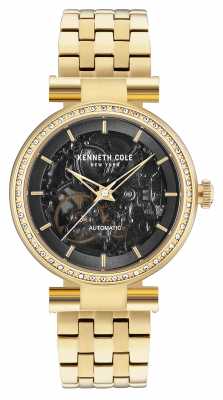 Kenneth Cole Womans Automatic Black Skeleton Dial Gold Bracelet KC15107003 Kenneth Cole Womans Automatic Black Skeleton Dial Gold Bracelet KC15107003