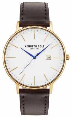 Kenneth Cole Mens White Date Dial Dark Brown Leather Strap KC15059005 Kenneth Cole Mens White Date Dial Dark Brown Leather Strap KC15059005