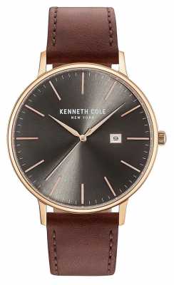 Kenneth Cole Mens Dark Gun Date Dial Brown Leather Strap KC15059008 Kenneth Cole Mens Dark Gun Date Dial Brown Leather Strap KC15059008