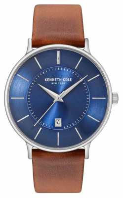 Kenneth Cole Mens Dark Blue Date Dial Brown Leather Strap KC15097001 Kenneth Cole Mens Dark Blue Date Dial Brown Leather Strap KC15097001