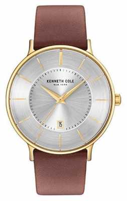 Kenneth Cole Mens Silver Date Dial Brown Leather Strap KC15097004 Kenneth Cole Mens Silver Date Dial Brown Leather Strap KC15097004