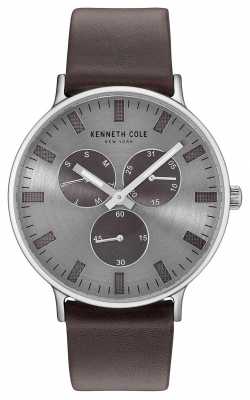 Kenneth Cole Mens Multifunction Light Grey Dial Dark Brown Leather Strap KC14946001 Kenneth Cole Mens Multifunction Light Grey Dial Dark Brown Leather Strap KC14946001