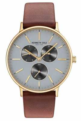 Kenneth Cole Mens Multifunction Light Grey Dial Brown Leather Strap KC14946003 Kenneth Cole Mens Multifunction Light Grey Dial Brown Leather Strap KC14946003