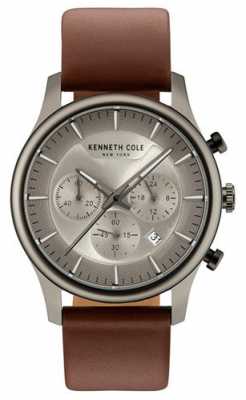 Kenneth Cole Mens Multifunction Silver Grey Dial Brown Leather Strap KC15106001 Kenneth Cole Mens Multifunction Silver Grey Dial Brown Leather Strap KC15106001