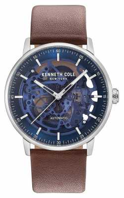 Kenneth Cole Mens Automatic Blue Skeleton Dial Brown Leather Strap KC15104003 Kenneth Cole Mens Automatic Blue Skeleton Dial Brown Leather Strap KC15104003