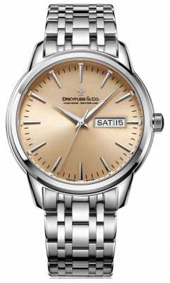 Dreyfuss Mens 1890 Champagne Sunray Dial Silver Steel Bracelet DGB00125/25 Dreyfuss Mens 1890 Champagne Sunray Dial Silver Steel Bracelet DGB00125/25